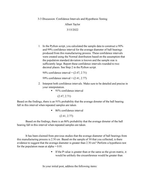 Discussion Confidence Intervals And Hypothesis Testing These