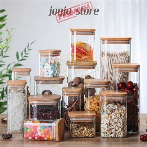 Jual Toples Kaca Kedap Udara Tutup Kayu Toples Kotak Makanan Teh Kopi