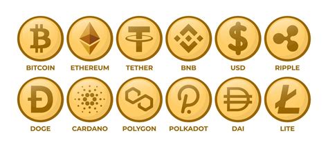 Set Of Cryptocurrency Logo Coins Bitcoin Ethereum Tether Bnb Usd