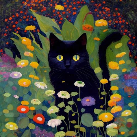 Gustav Klimt Garden Style Cat Print Klimt Flowers Cat Poster Funny