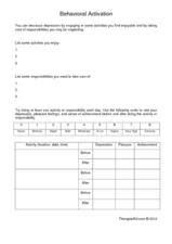 Depression: Behavioral Activation Worksheet for 9th - 12th Grade ...