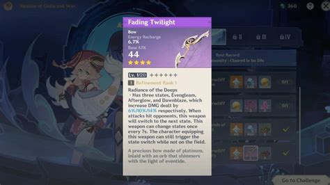 Genshin Impact Fading Twilight Bow Ascension Materials Stats Refine