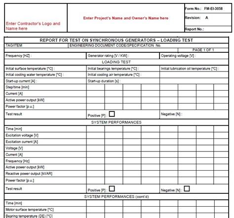 Generator Maintenance Checklist Template