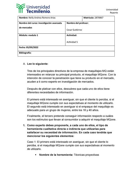 Act 5 Investigacion Avanzada De Mercados Universidad Reporte Nombre