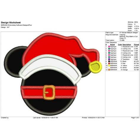 Mickey Santa Ears Applique Mickey Ears Applique Design