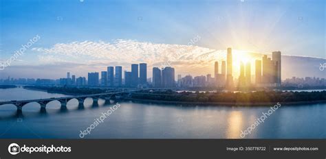 Changsha Skyline Panorama Sunrise Beautiful Xiang River Hunan Province ...