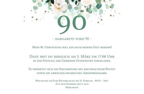 Festliche Einladungskarte Zum 90 Geburtstag Mit Goldfolienprägung Und