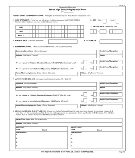 School Registration Form Template Word