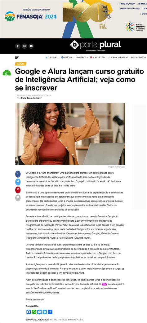 Portal Plural NOTÍCIAS GOOGLE E ALURA LANÇAM CURSO GRATUITO DE
