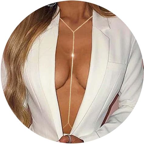 Amazon Wznbboy Rhinestone Sexy Body Chain Gold Crystal Body Chain Crossover Bikini Bra