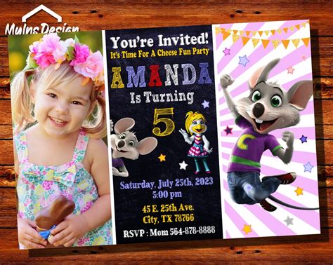 Chuck E Cheese Invitation With Photo, Chuck E Cheese Invitation, Chuck ...