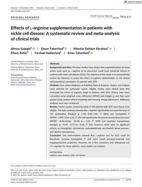 Pdf Effects Of L Arginine Supplementation In Patients With Sickle