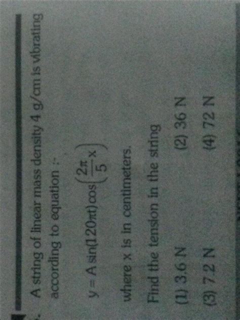 A String Of Linear Mass Density 4 G Cm Is Vibrating According To Equation