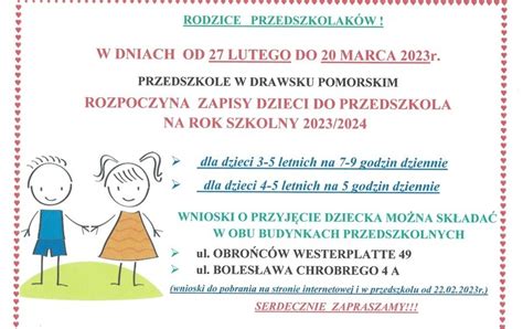 Przedszkole W Drawsku Pomorskim Rozpoczyna Zapisy Dzieci Na Rok Szkolny