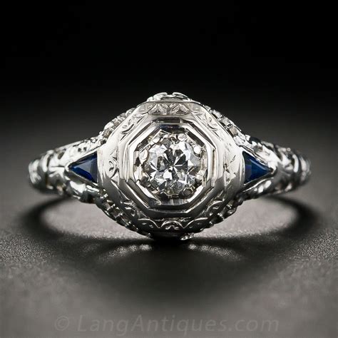 Art Deco Diamond And Sapphire Filigree Ring