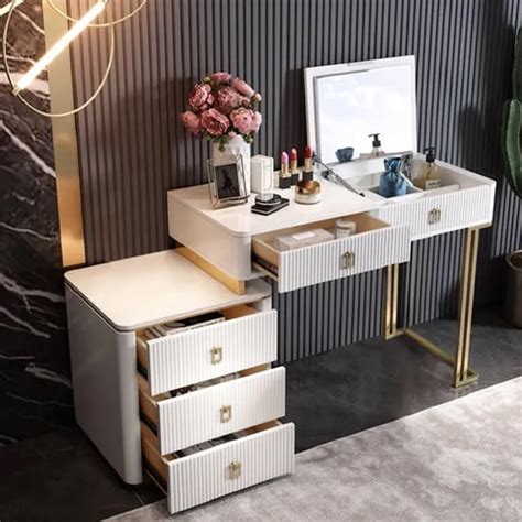 Modern Makeup Vanity Expandable Dressing Table With Cabinet Mirror Included Homary Uk