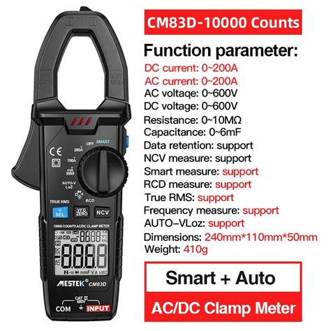 Mestek Cm D Digital Clamp Meter Professional Pliers Ammeter True Rms