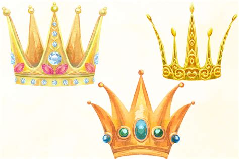 Watercolor Golden Crowns Big Set By Watercolor Fantasies Thehungryjpeg