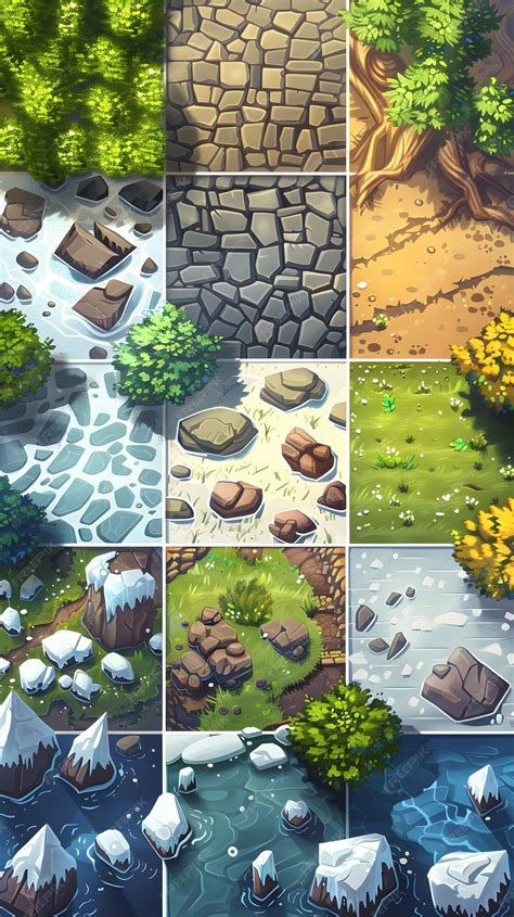 Top View 2d Game Square Tiles Game Texture Tiles 2d Cartoon Level Ground Block Of Various