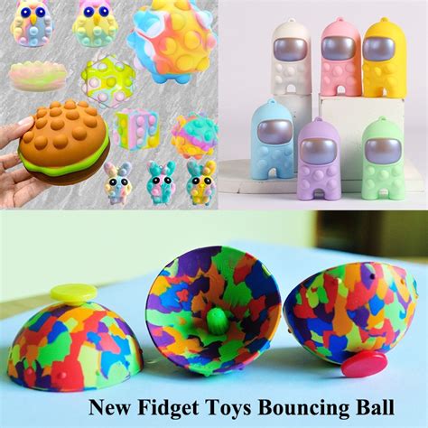 Hip Hop Pops Bouncing Ball Bowl Spin Pop It Fidget Toy Among Us Burger