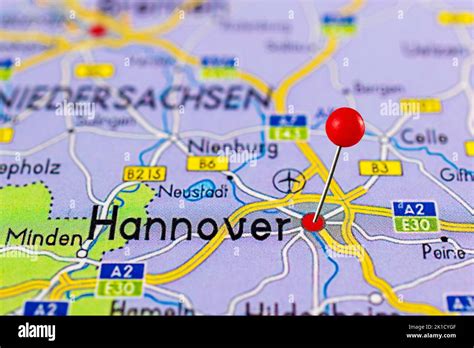 Hannover Map Close Up Of Hannover Map With Red Pin Map With Red Pin