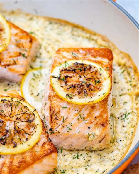 Pan Seared Salmon In Creamy Lemon Sauce Healthy Fitness Meals