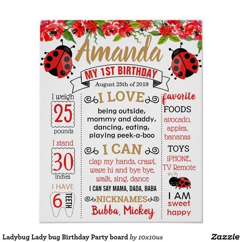 Ladybug Lady Bug Birthday Party Board Poster Zazzle Ladybug