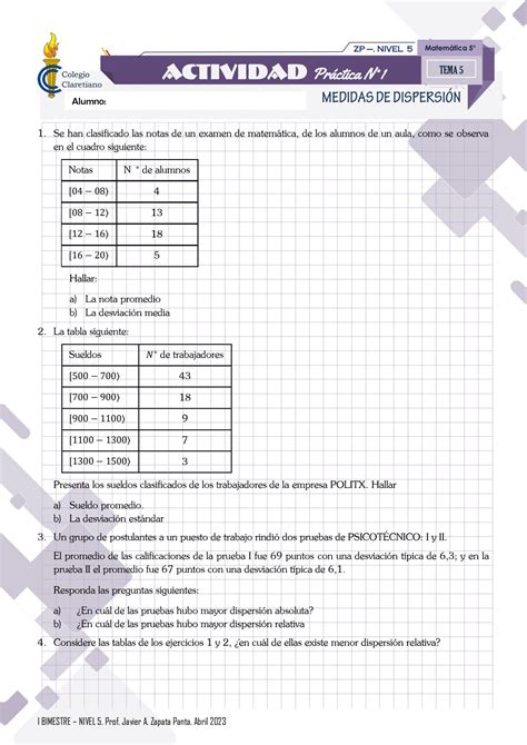 Solution Medidas De Dispersi N Actividad Prr Ctica Studypool