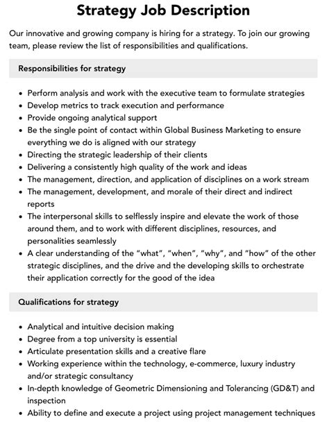 Strategy Job Description Velvet Jobs