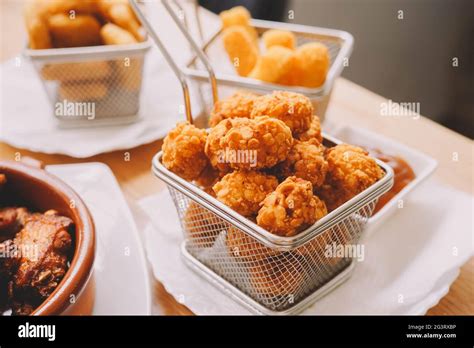 Ration Of Balls Stuffed With Cheese And Chicken Stock Photo Alamy