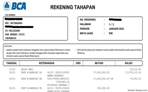 Contoh Rekening Koran Berbagai Bank Bri Mandiri Bca Dll