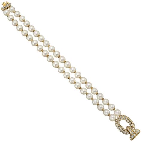 Cartier Two Strand Pearl Bracelet With Diamond Buckle Clasp At 1stdibs