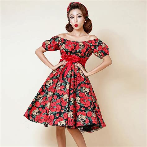 0264 1950s Rockabilly Pinup Fashion Classic Elegant Party Swing Dress