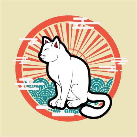 Premium Vector Cat Illustration With Japanese Style Background