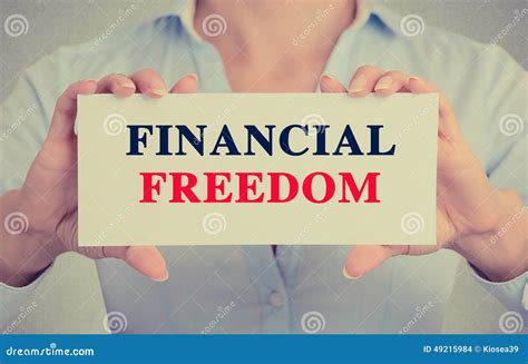 Businesswoman Hands Holding Card Sign With Financial Freedom Message