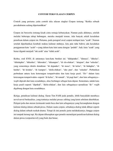 Contoh Teks Ulasan Cerpen Pdf