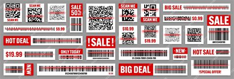 Штрих-коды продуктов и qr-коды с красной линией сканирования. наклейки ...