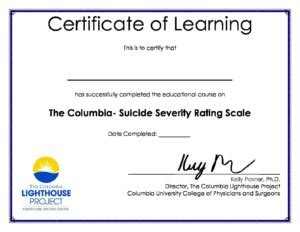 C Ssrs Certificate Of Learning The Columbia Lighthouse Project