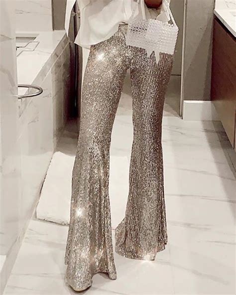 Glitter High Waist Bell Bottomed Sequins Pants Sequin Pants Pants