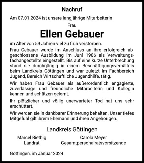 Traueranzeigen Von Ellen Gebauer Trauer Hna De