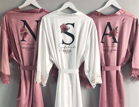 Personalised Bridal Robe Wedding Dressing Gown Initial Floral Bridal Robe Robes Satin