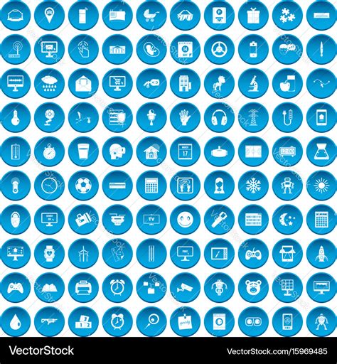 100 App Icons Set Blue Royalty Free Vector Image