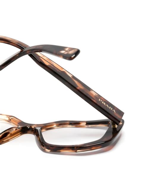 Prada Eyewear Logo Print Cat Eye Frame Glasses Brown FARFETCH