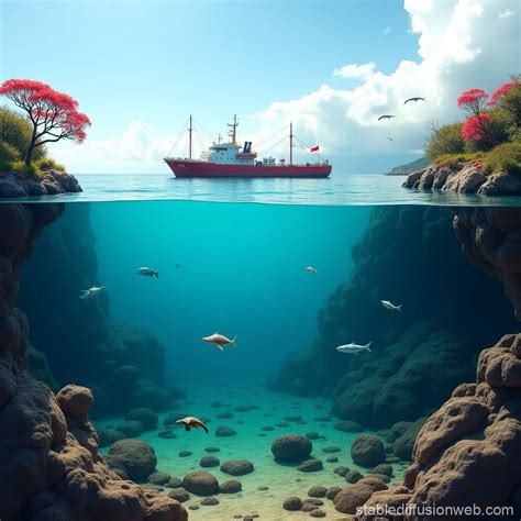 Ocean Landscape With Wild Sea Creatures Stable Diffusion Online
