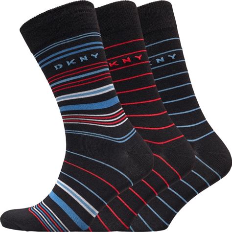 Buy Dkny Mens Kane Three Pack Socks Blackocean Bluemultired Stripes