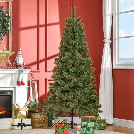 HOMCOM Albero Di Natale Alto 180cm Con Base In Metallo E 450 Rami Con Pigne