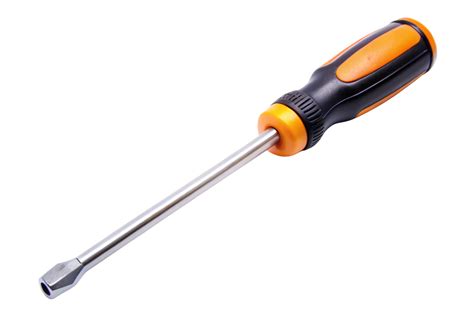 Flathead screwdriver with a comfortable yellow and black handle and ...