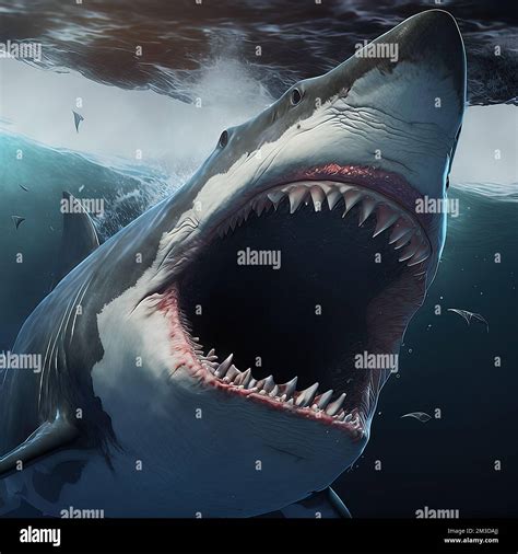 Illustration Du Grand Requin Blanc Sous Marin Violent Une Grande