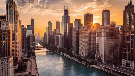 Premium Photo Aerial View Of Chicago Skylines South Sunset