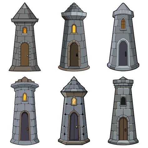 Premium Vector Medieval Stone Brick Tower Buildings Castle Gatehouse